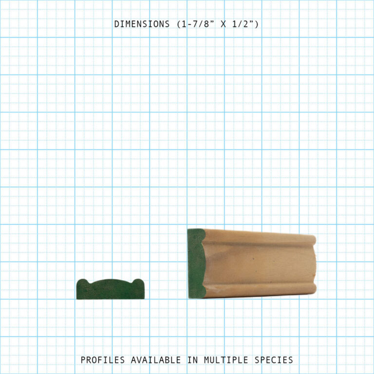 Architectural wood trim profile diagram, 1-7/8" x 1/2" dimensions.