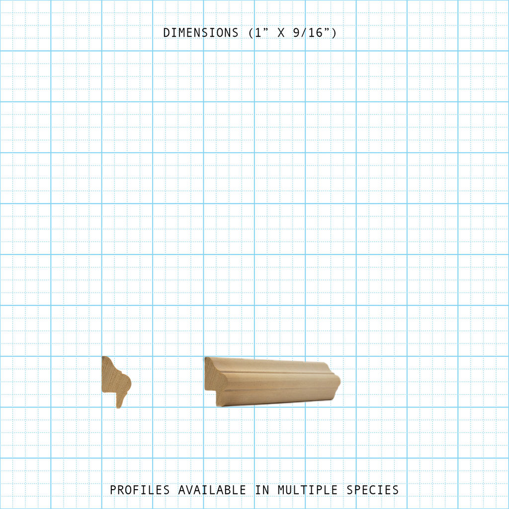 Back Band moulding profile, 1" x 9/16" dimensions. Available in multiple species.