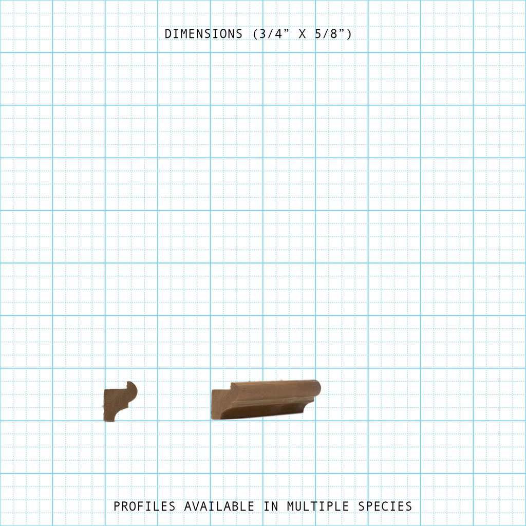 Back band molding profile (3/4" x 5/8") and another trim profile shown.