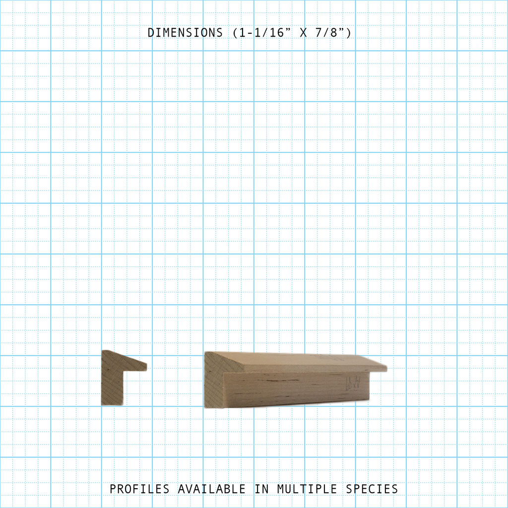 Back Band wood molding profile with 1-1/16" x 7/8" dimensions.