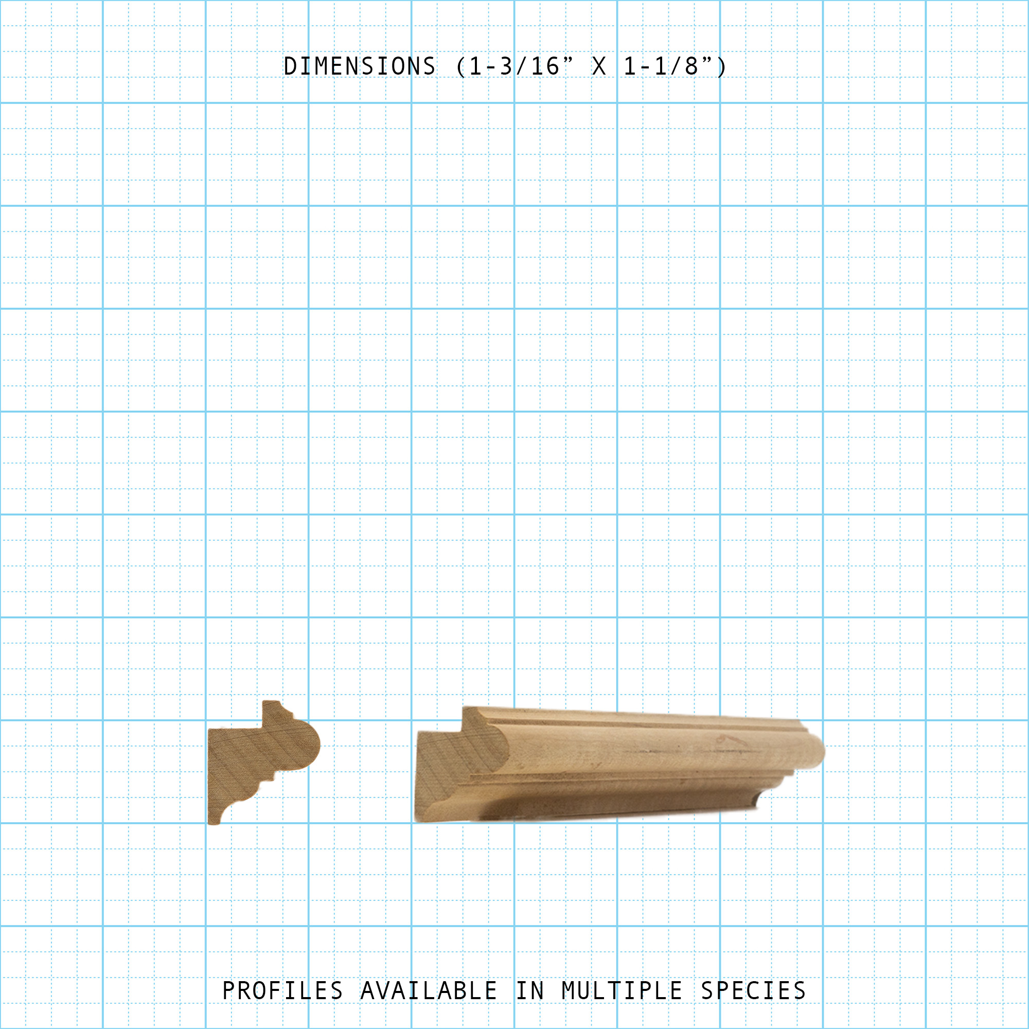 Back Band wood molding profile, 1-3/16" x 1-1/8" dimensions.