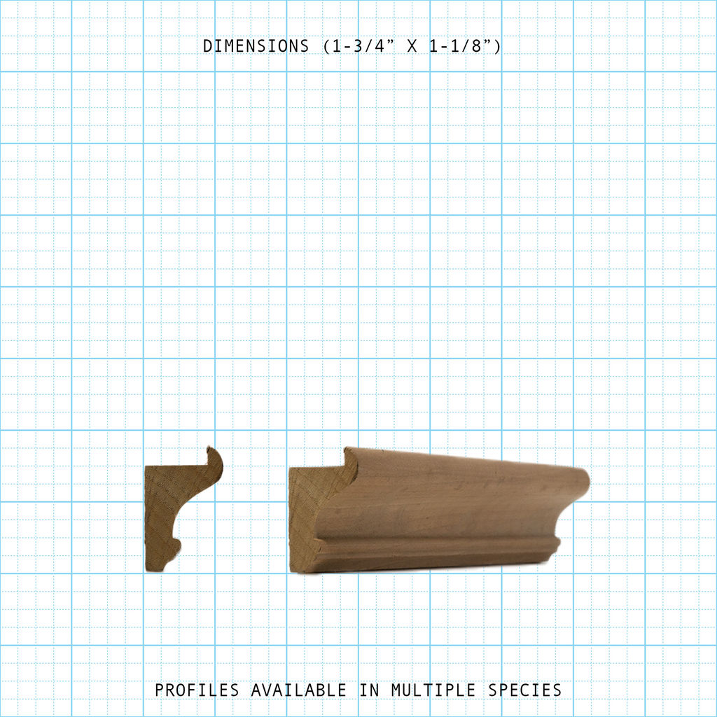 Wooden back band molding profiles with 1-3/4" x 1-1/8" dimensions.