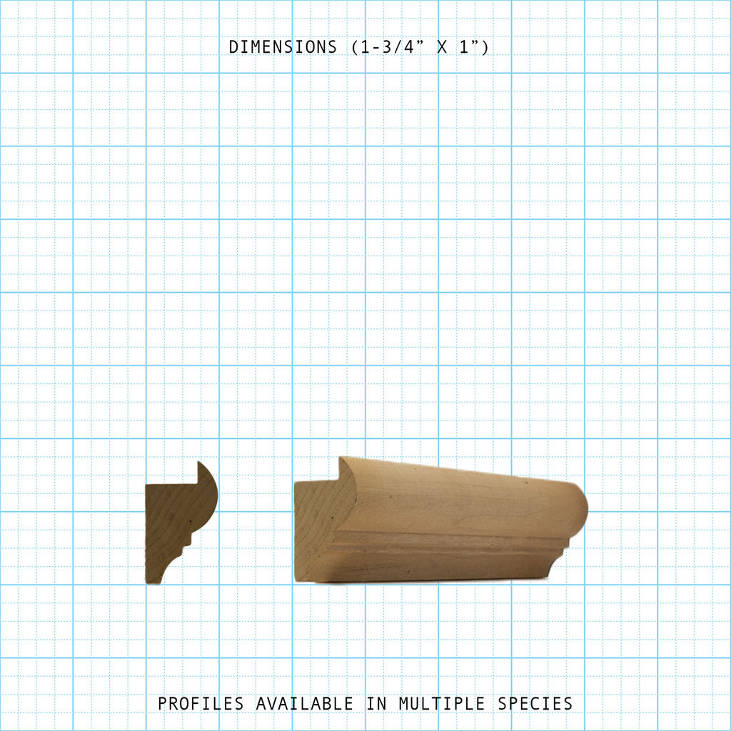 Natural wood back band molding profile, 1-3/4" x 1".