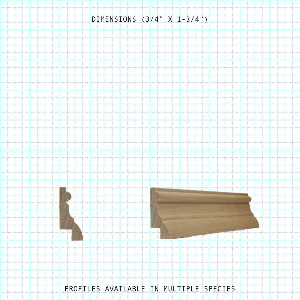 Wooden Back Band moulding profile with 3/4" x 1-3/4" dimensions
