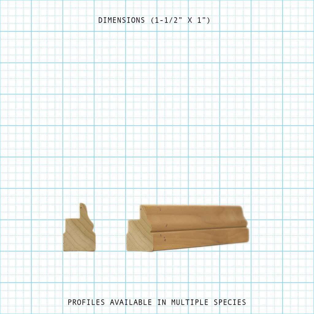 Wooden Back Band molding profile showing 1-1/2" x 1" dimensions.