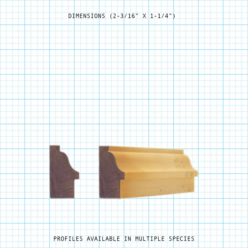 Wooden Back Band molding profile and full piece with dimensions (2-3/16" X 1-1/4").