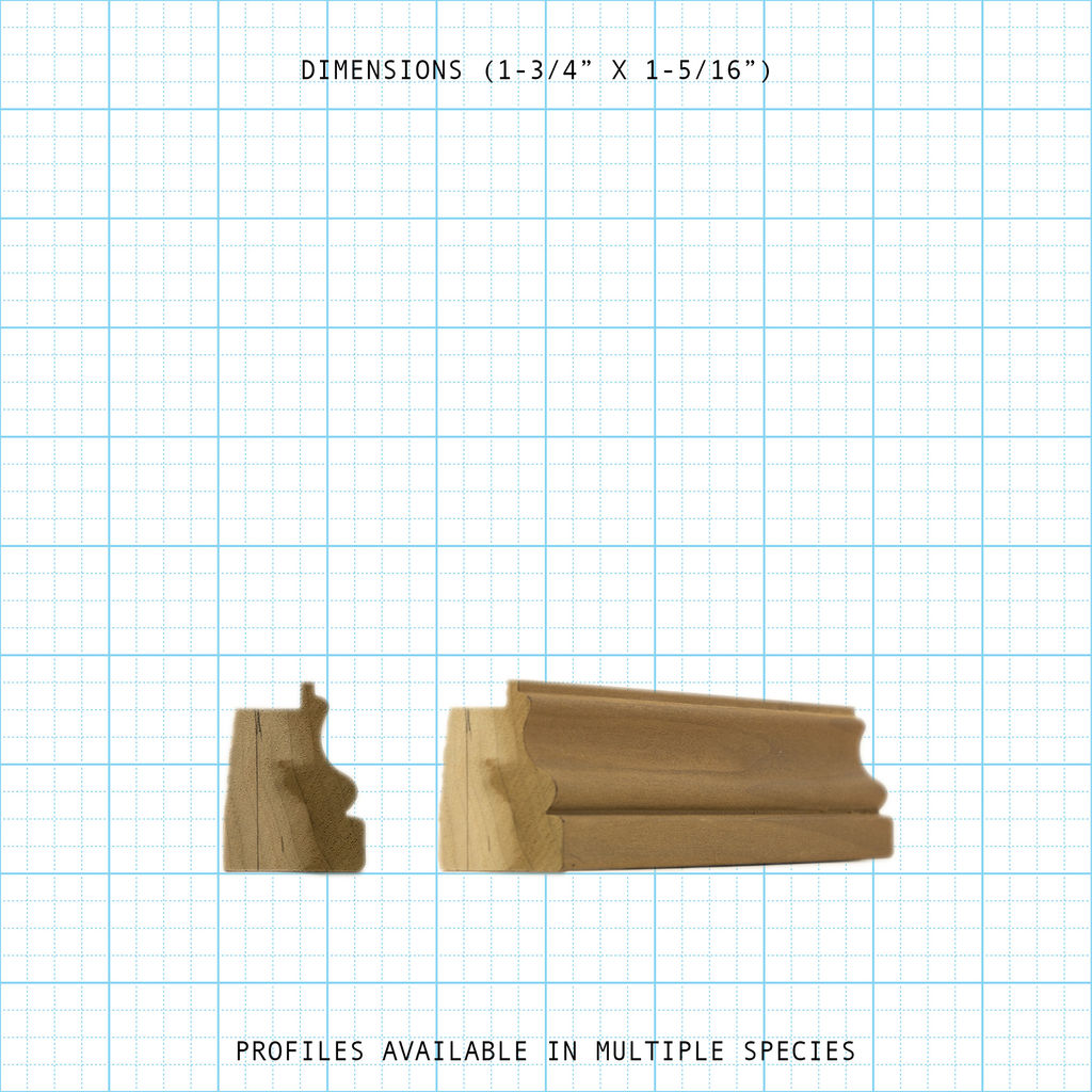 Wood Back Band molding profile with dimensions 1-3/4" x 1-5/16".
