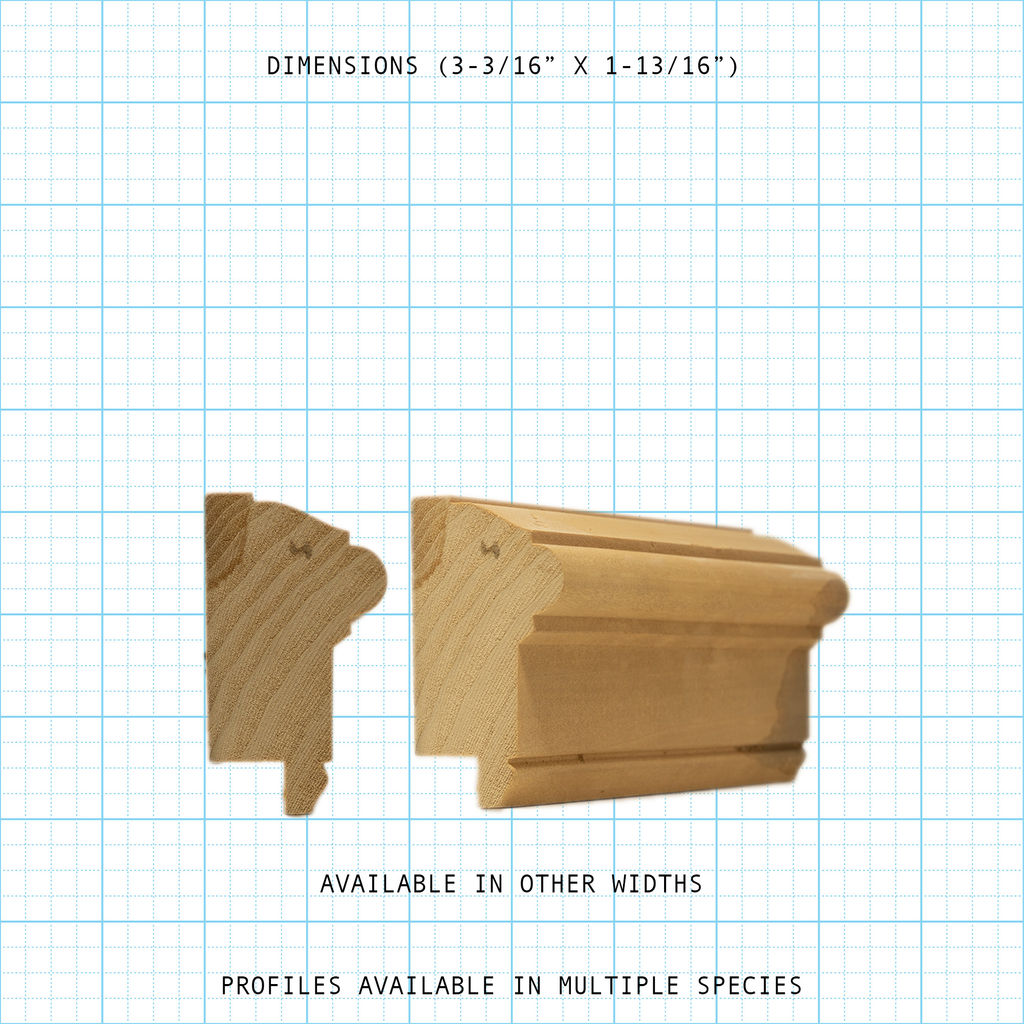 Wood back band molding profile with dimensions 3-3/16 by 1-13/16 inches.