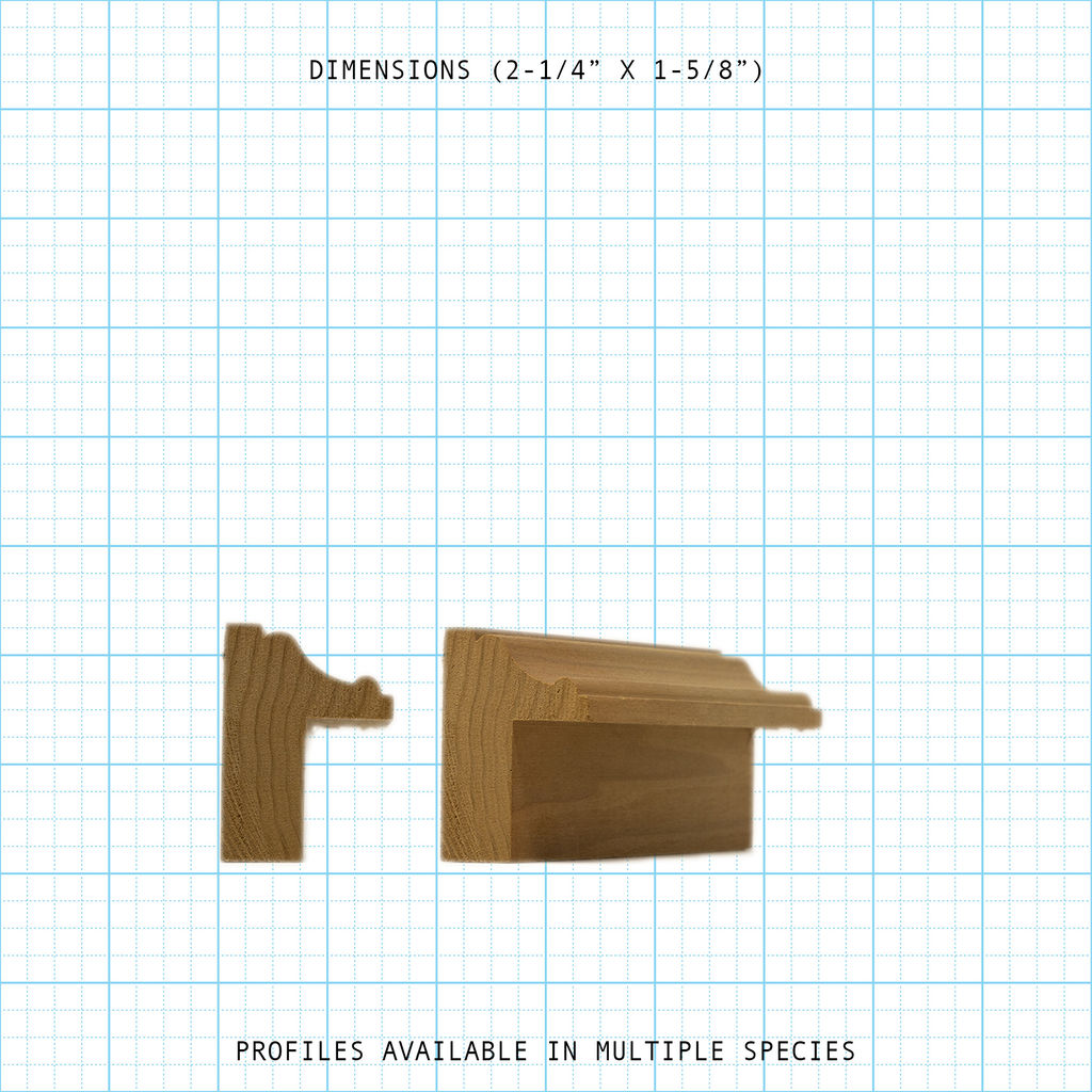 Wood back band and molding profiles on a grid, with dimensions 2-1/4" x 1-5/8".