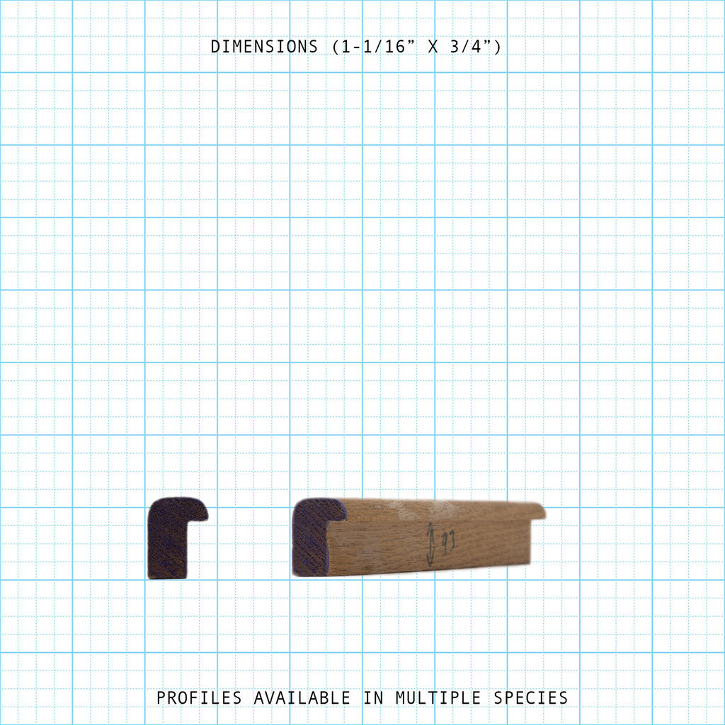 Back Band molding profile (1-1/16" x 3/4") in wood, shown on grid.