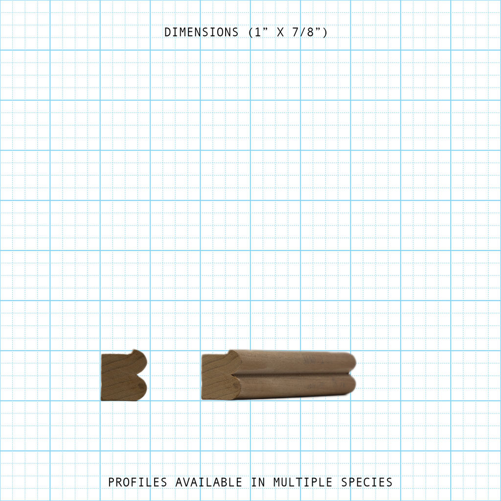 Wooden back band molding, 1" x 7/8" dimensions. Available in multiple species.