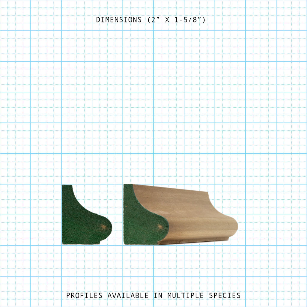Base cap molding profile with dimensions 2" x 1-5/8".