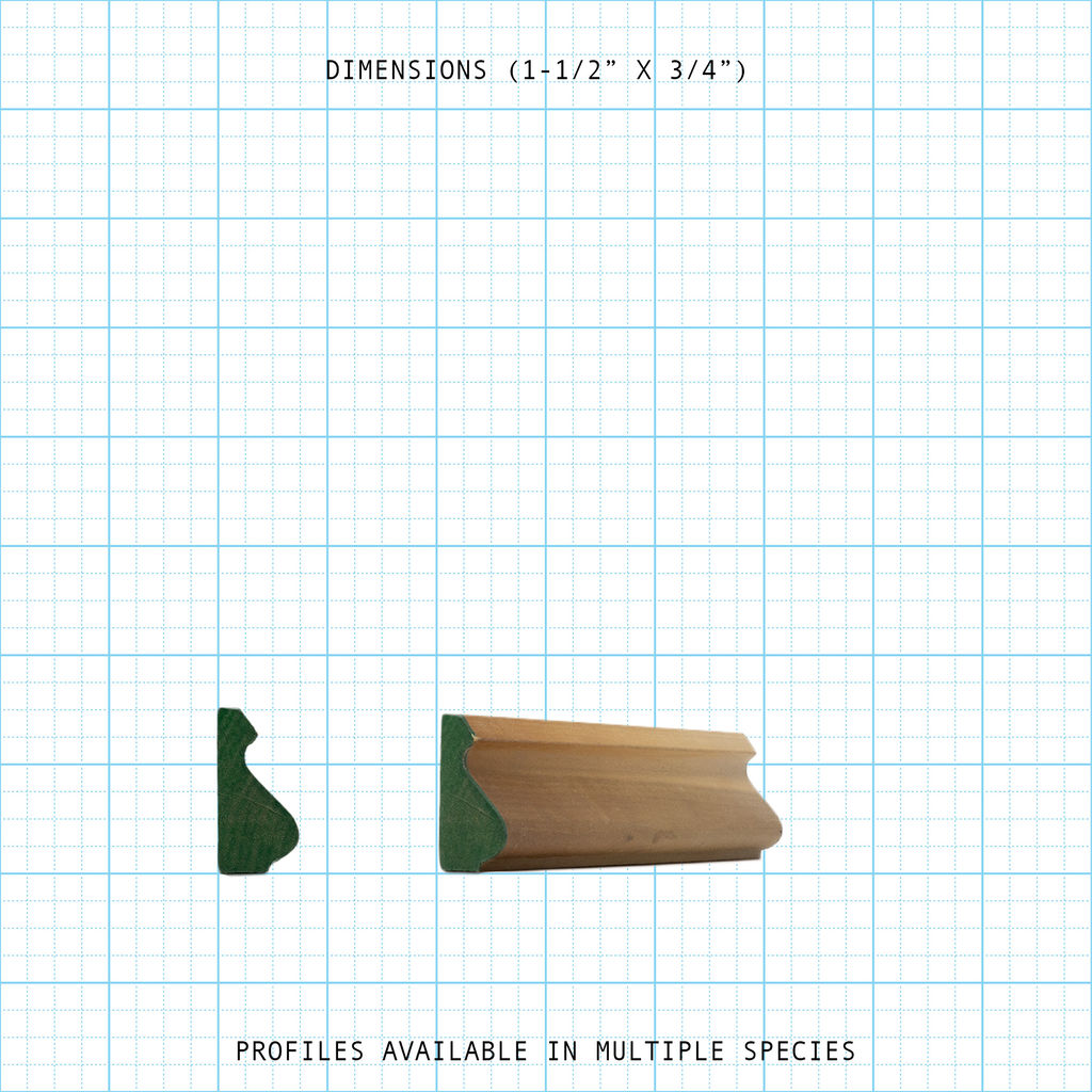 Wooden Base Cap molding profile, 1-1/2" x 3/4".