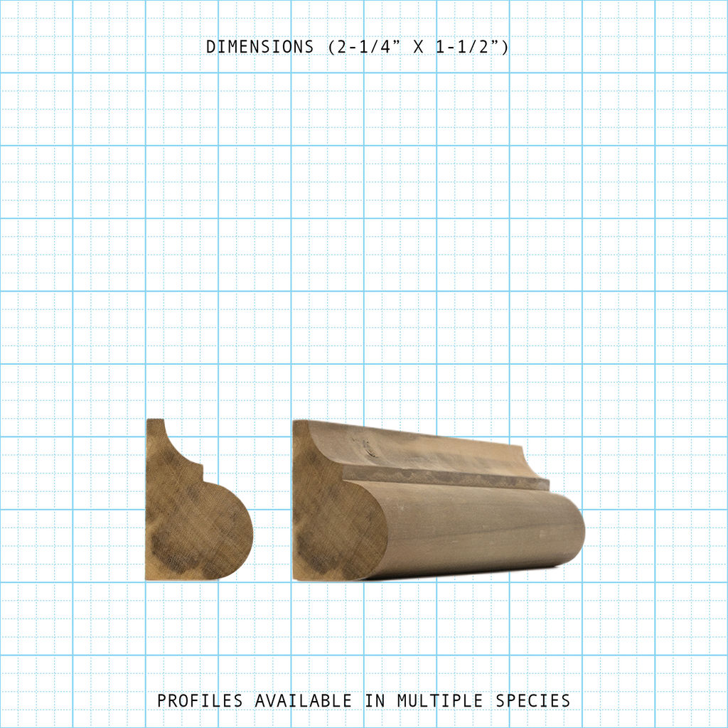 Wooden base cap molding profile, showing cross-section and side view.