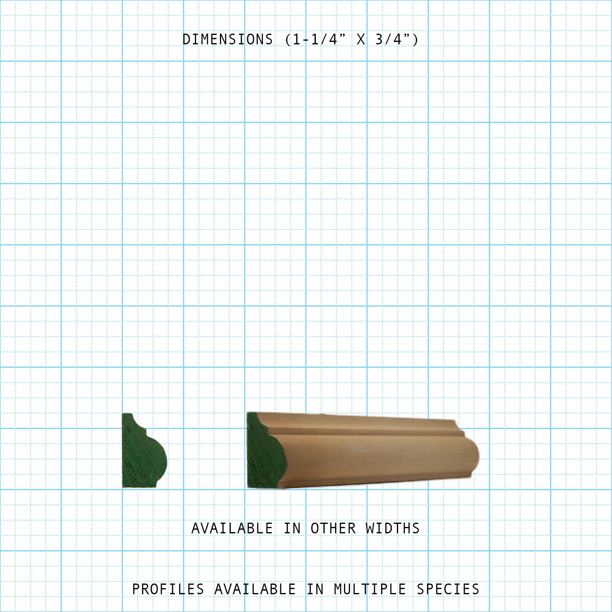 Base Cap wood molding profile with dimensions 1-1/4" x 3/4"