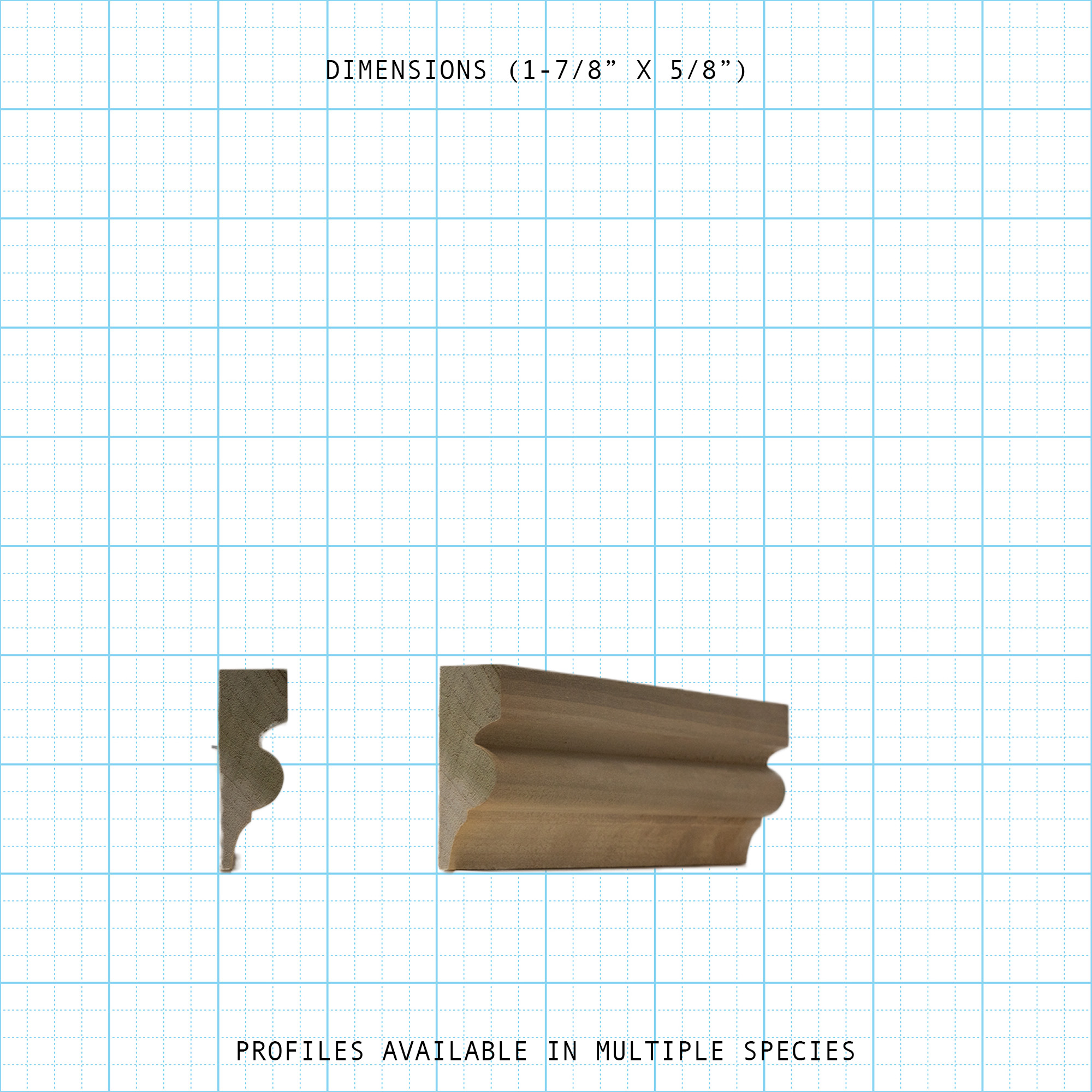 Wooden Base Cap molding profile with dimensions 1-7/8" x 5/8".