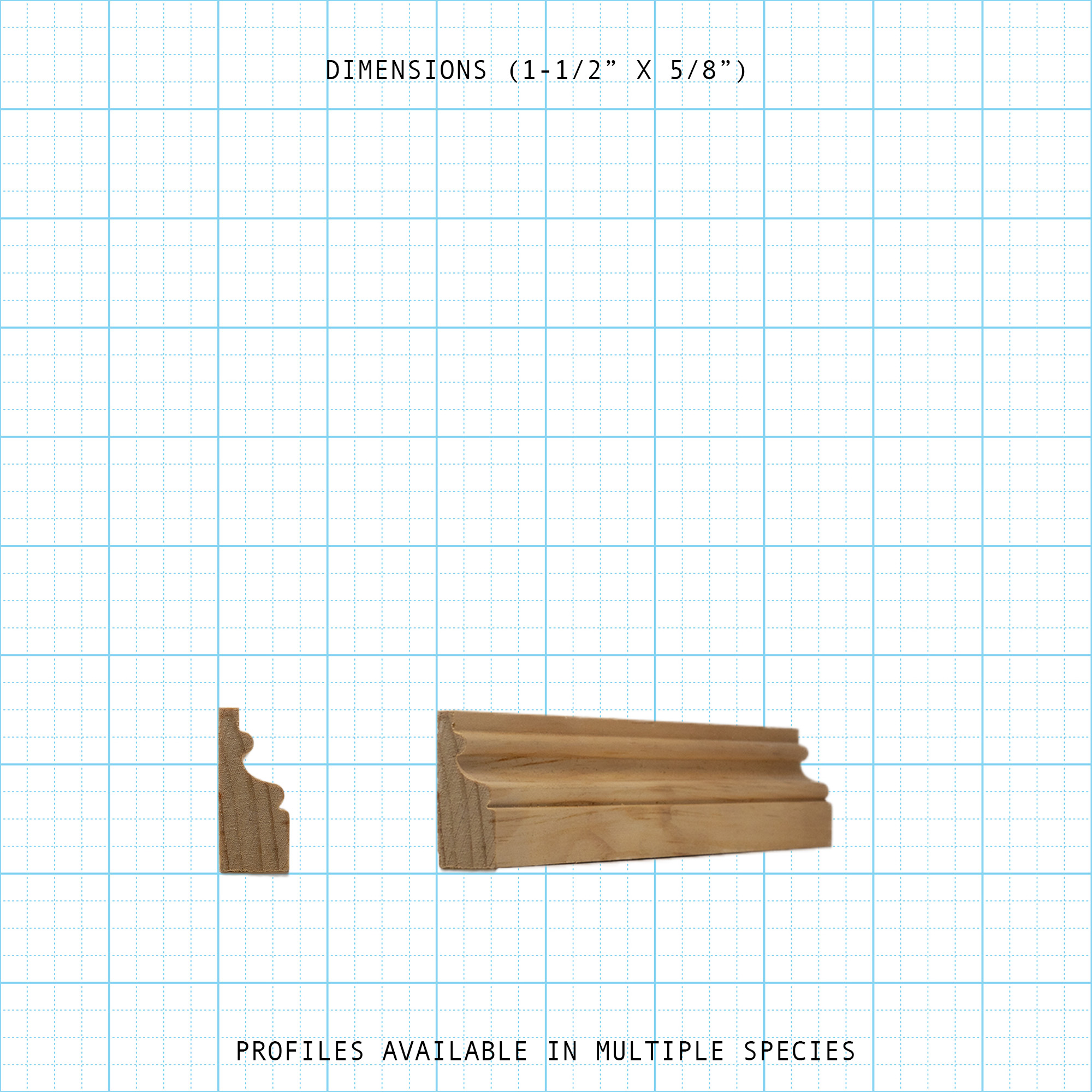 Wooden base cap molding profile with dimensions 1-1/2" x 5/8".