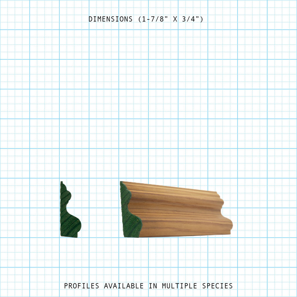 Wood base cap molding profile with dimensions 1-7/8" x 3/4".