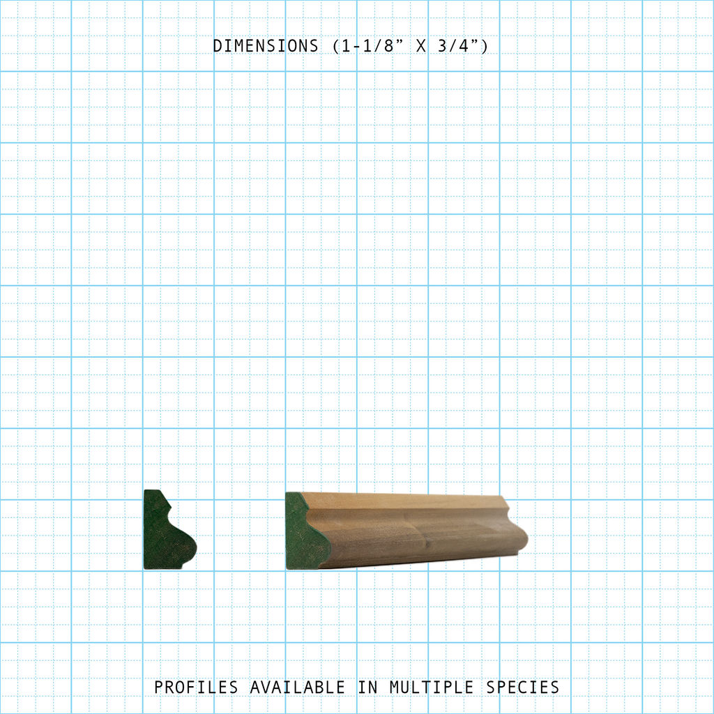 Base Cap molding profile with dimensions 1-1/8" x 3/4".