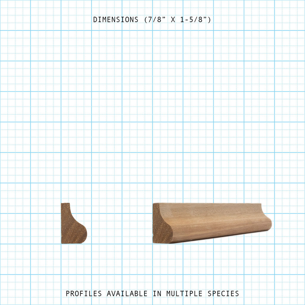 Wooden Base Cap molding profile with dimensions 7/8" x 1-5/8".