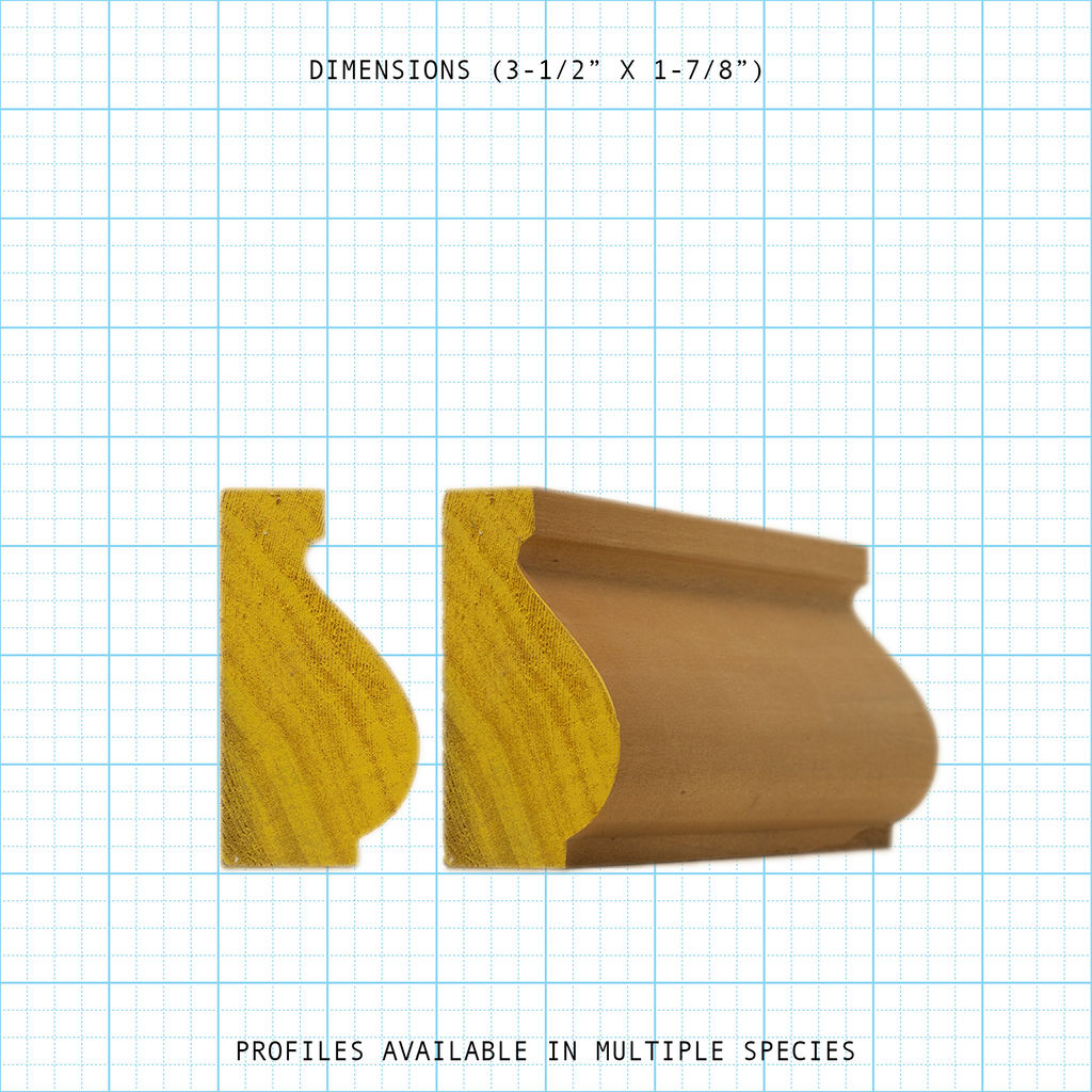 Wood Base Cap molding profile. Dimensions 3-1/2" x 1-7/8".