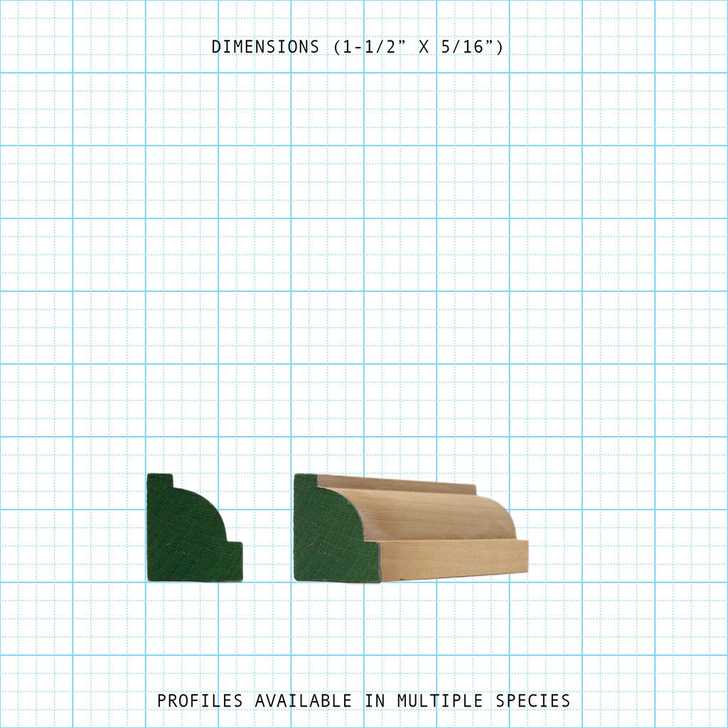 Bead cove and simple cove wood molding profiles, 1-1/2" x 5/16" dimensions.
