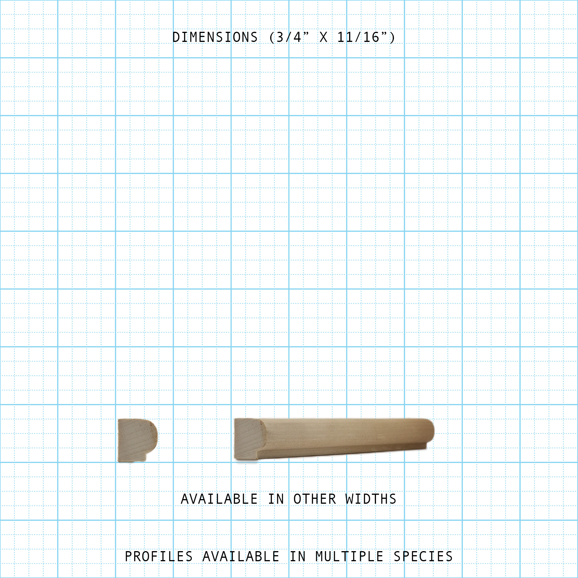 3/4" x 11/16" wooden bead cove profile molding for interior trim.