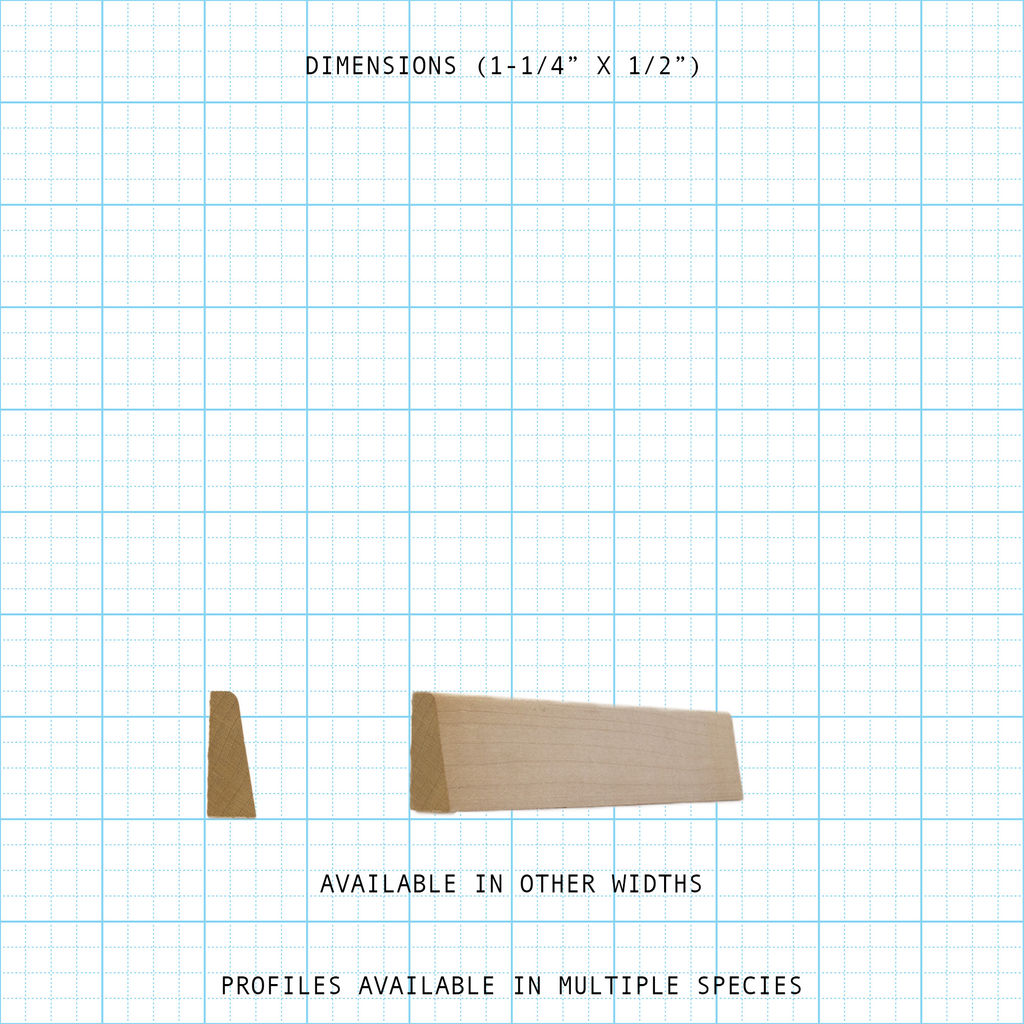 1-1/4" x 1/2" wood bead cove molding profile with cross-section.
