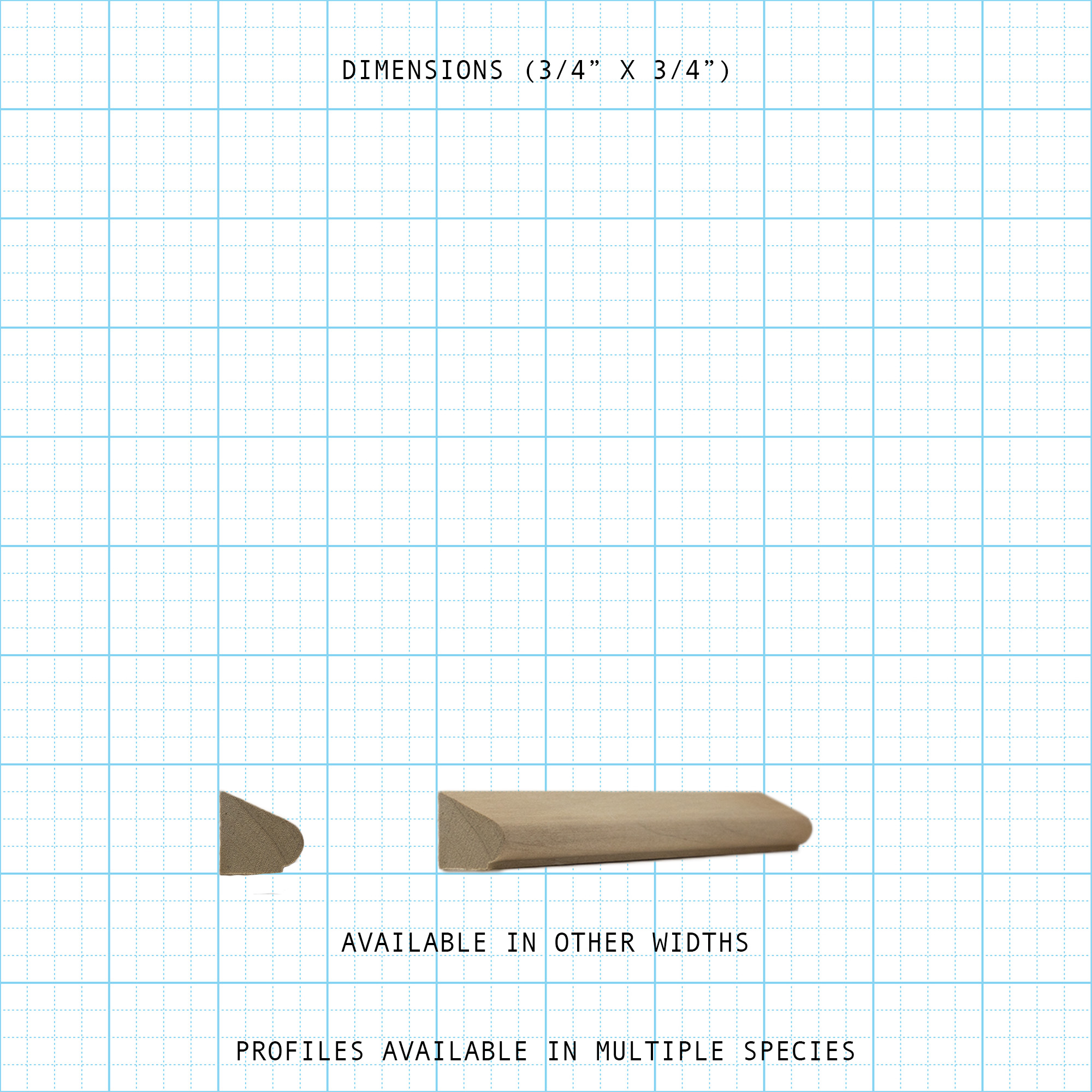 3/4x3/4 inch wood bead cove molding profile. Other widths and species available.