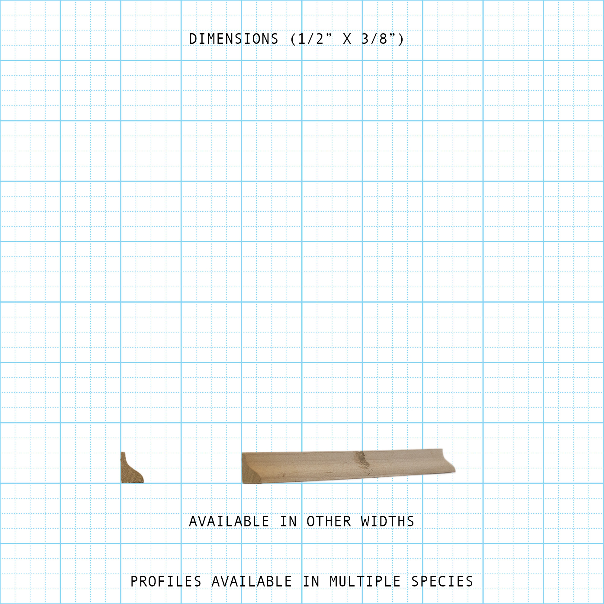Bead cove wood molding profile with 1/2" x 3/8" dimensions