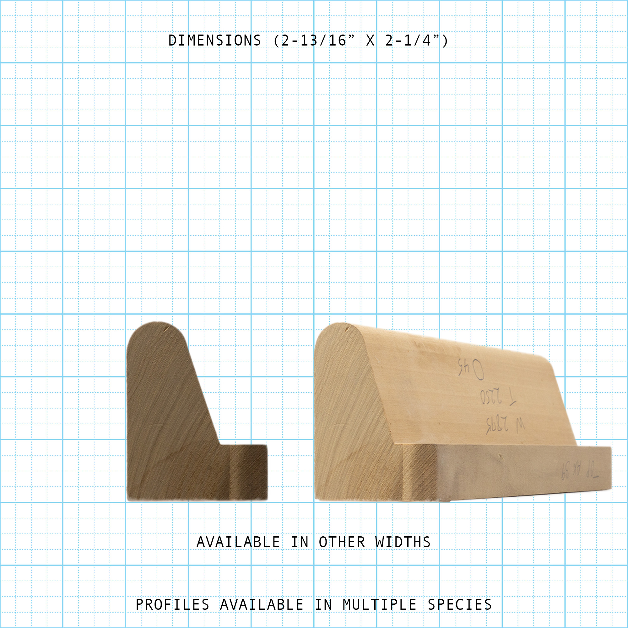Wood bead cove molding profile with stated dimensions (2-13/16" x 2-1/4").