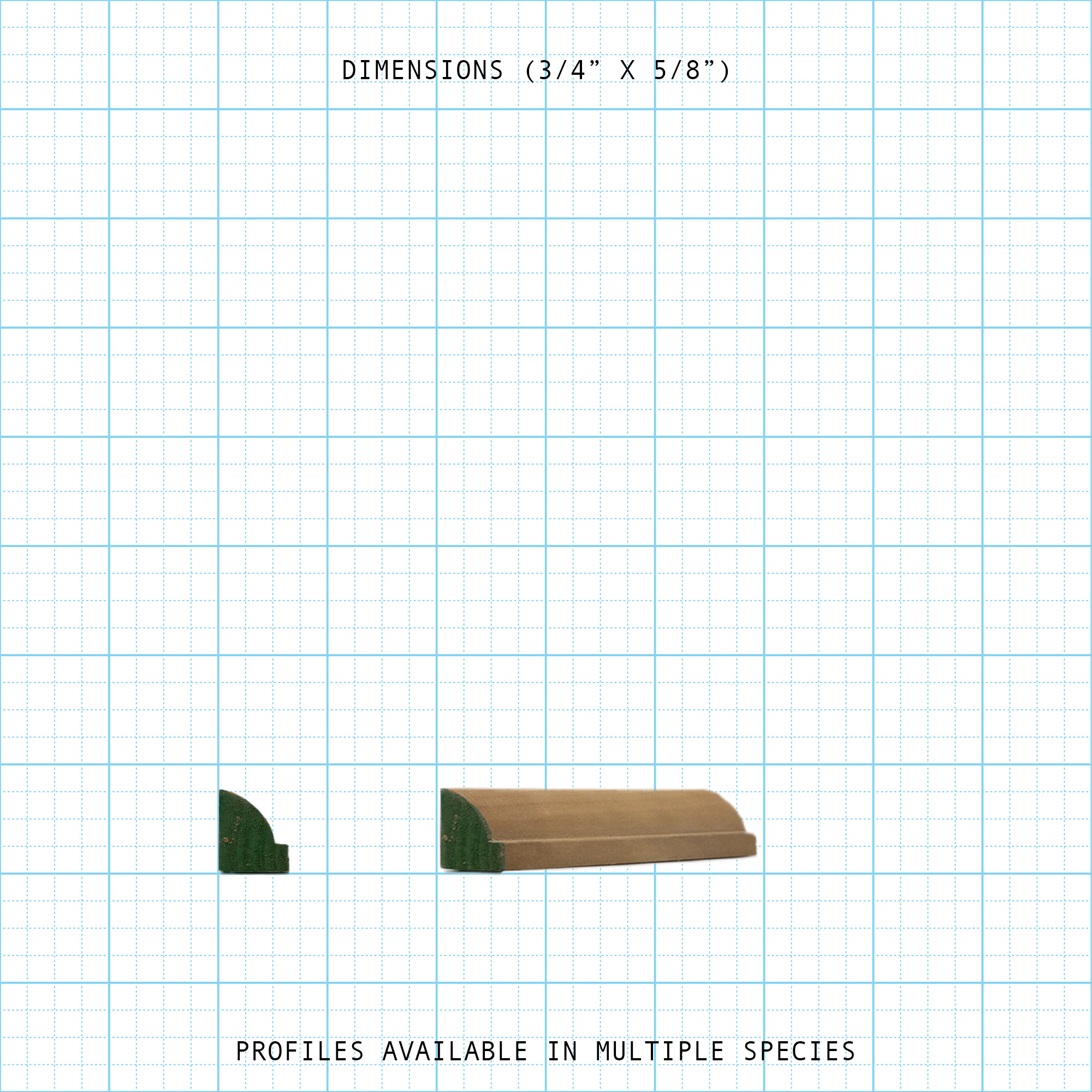 Bead cove molding, 3/4" x 5/8" profile shown. Available in multiple species.