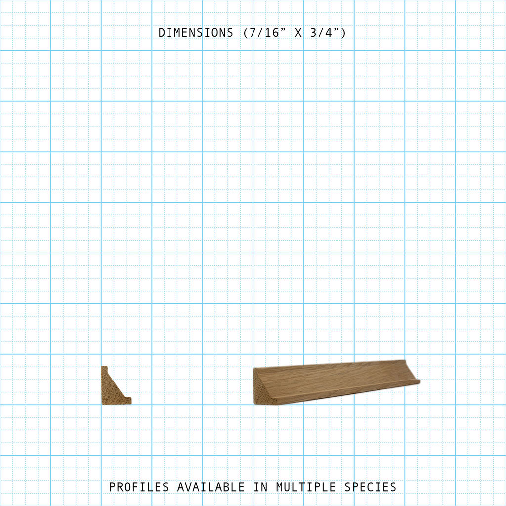 Bead cove wood moulding profiles, 7/16" x 3/4" dimensions. Available in multiple species.