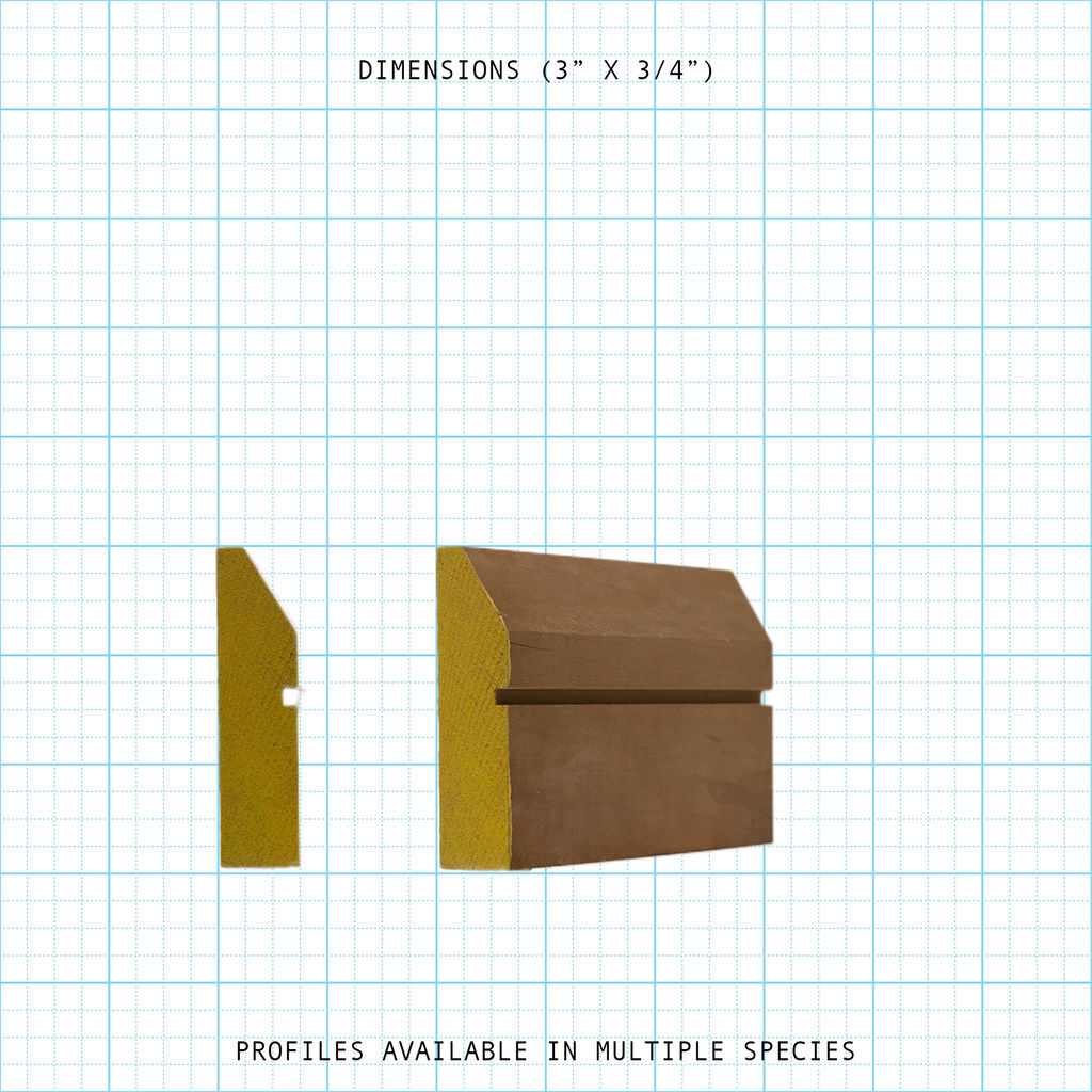 Wood bead cove molding profile, 3" x 3/4" dimensions, on a grid background.