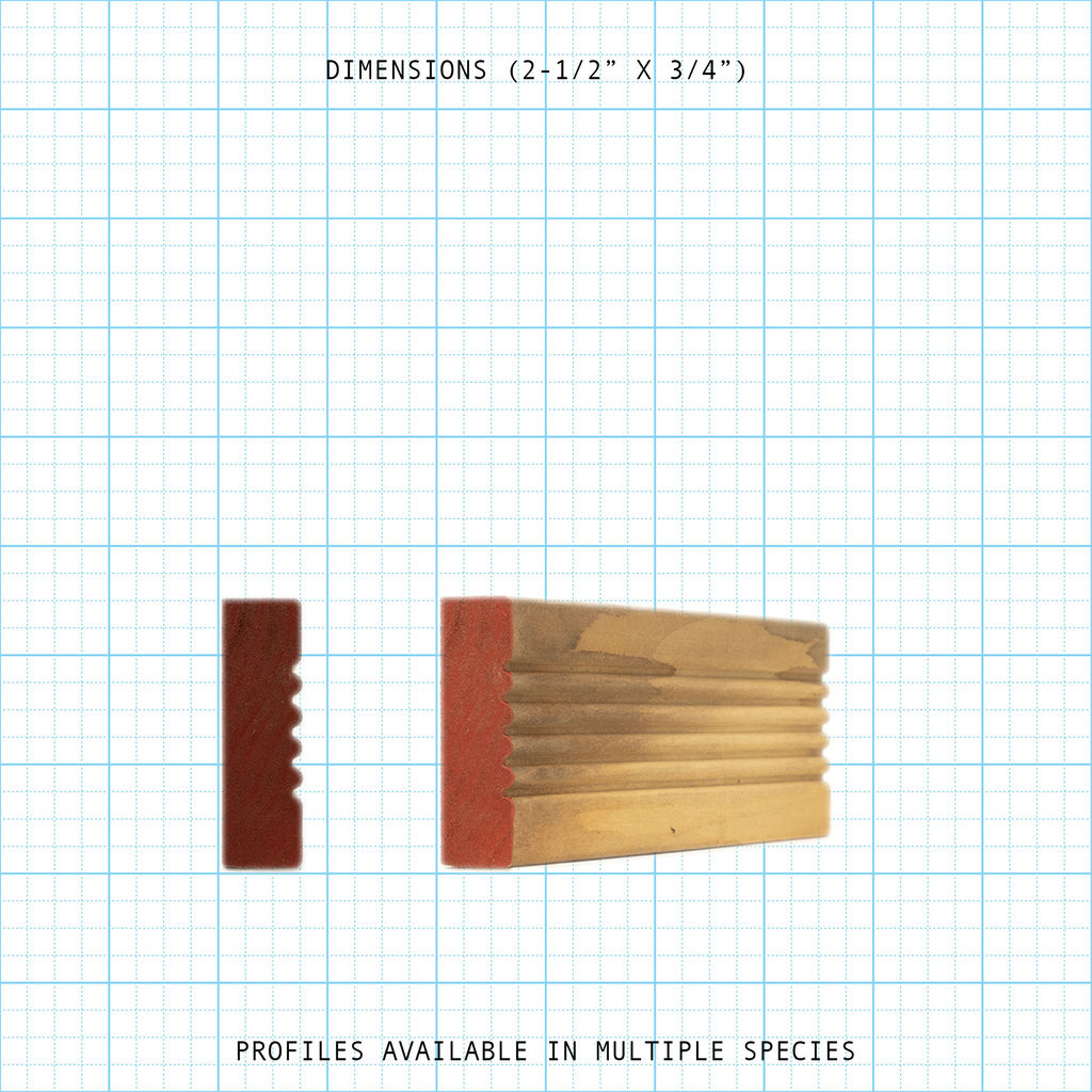 Bead cove wood molding profile in cross-section and full length, 2-1/2" x 3/4" dimensions shown.