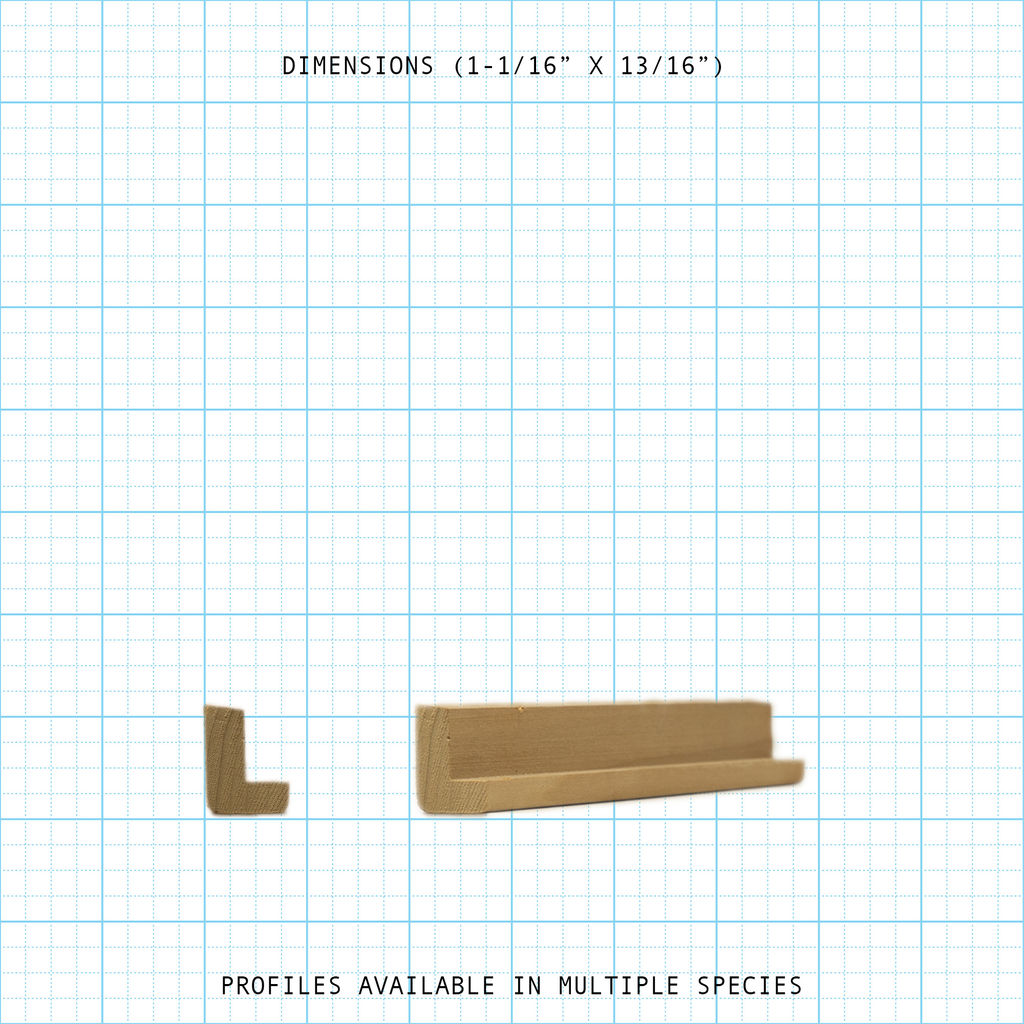 Bead cove wood molding profiles, including an L-shaped cove, shown with dimensions on a grid.