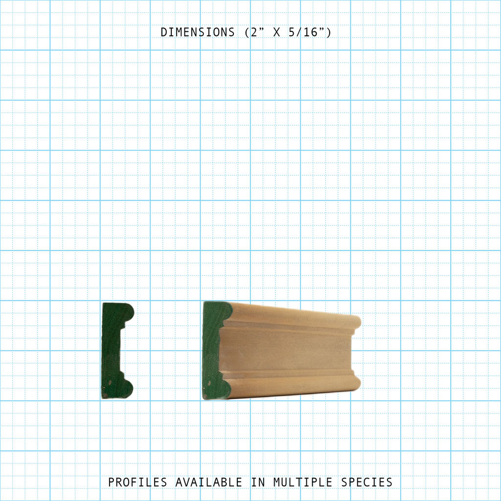 Casing wood molding profile diagram, 2" x 5/16" dimensions.