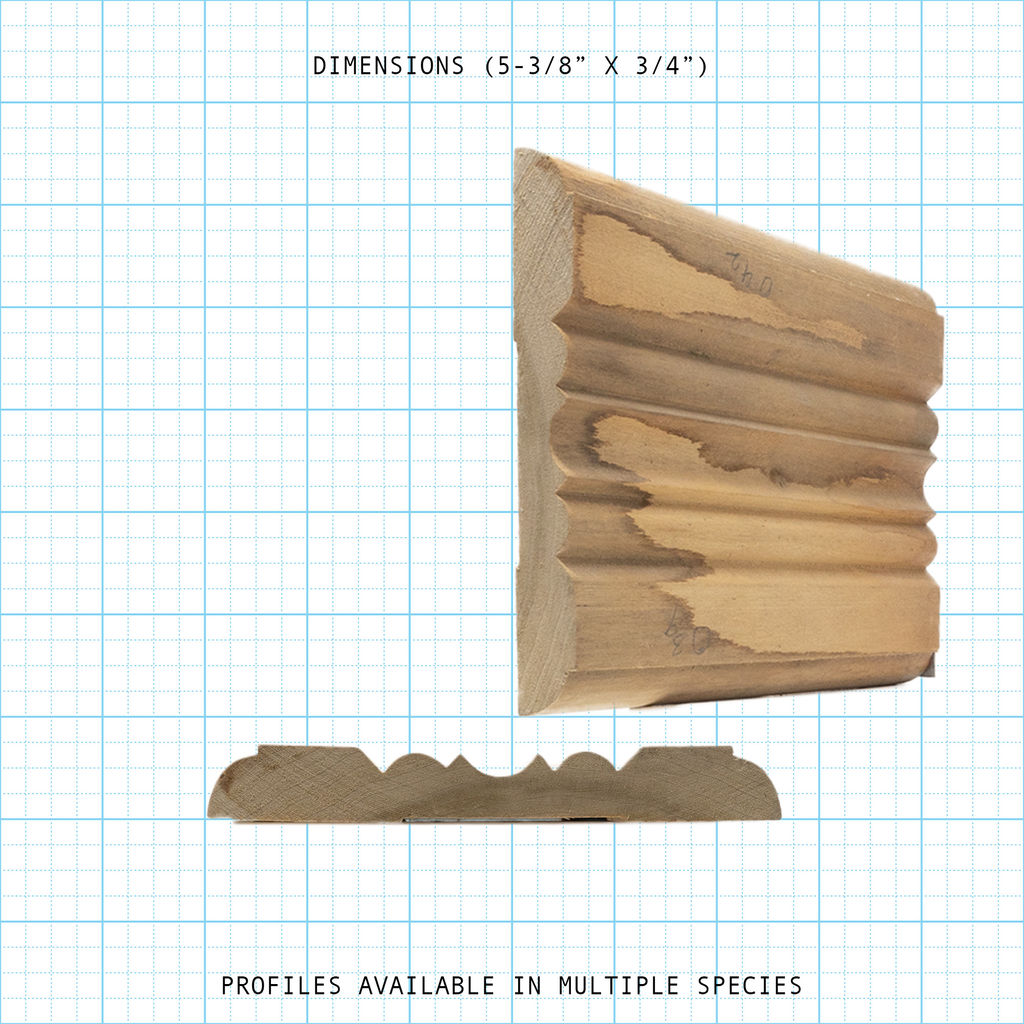 Casing wood molding profile diagram, 5-3/8" x 3/4" dimensions.