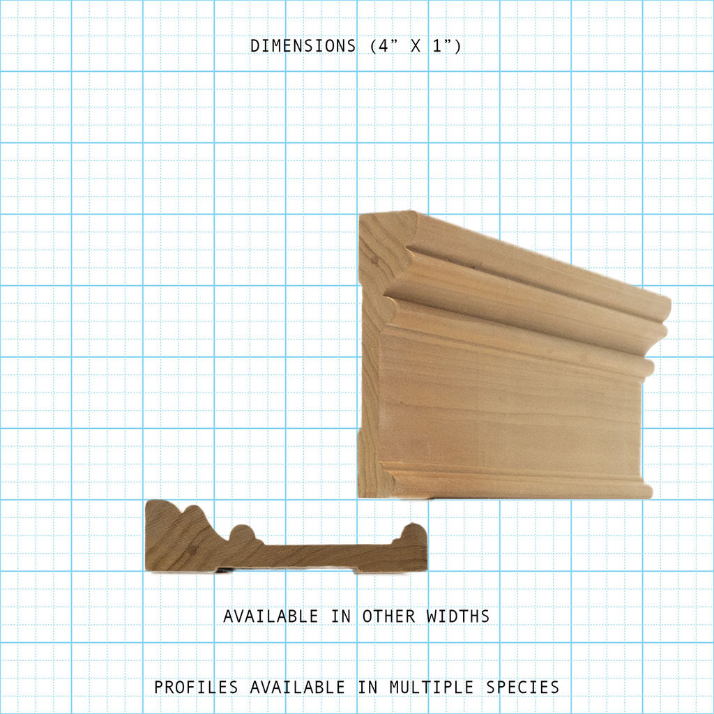 Casing wood molding profile diagram, 4" x 1" dimensions.