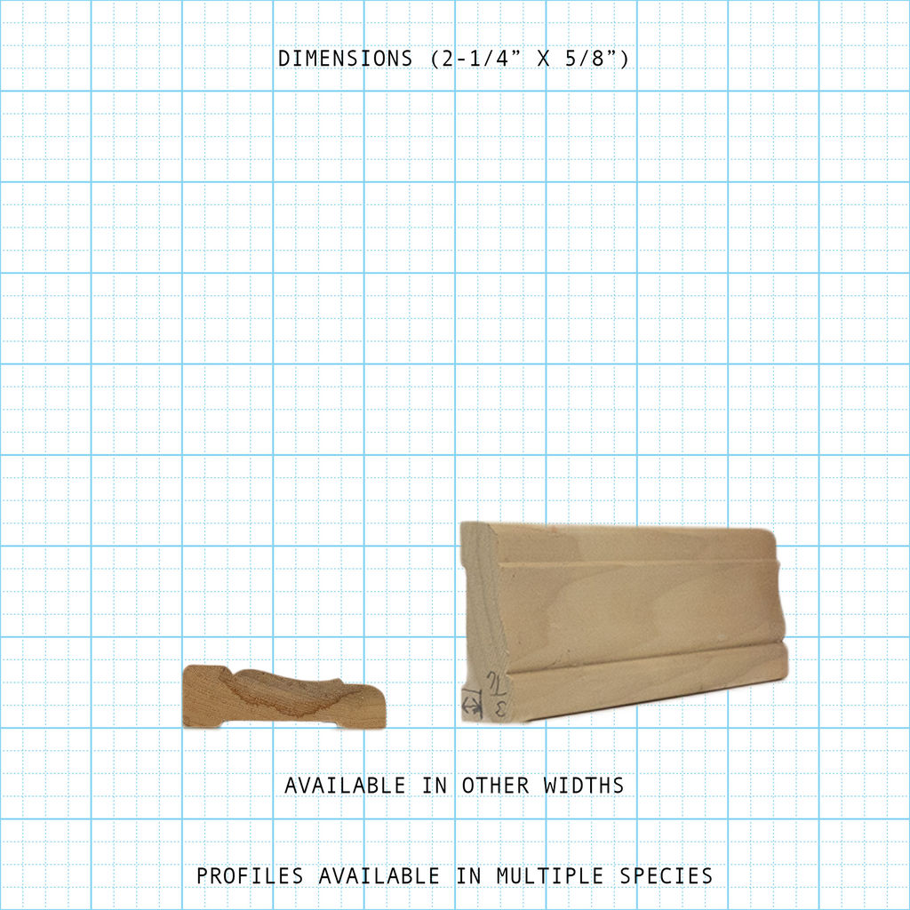 Casing wood molding profile diagram, 2-1/4" x 5/8" dimensions.