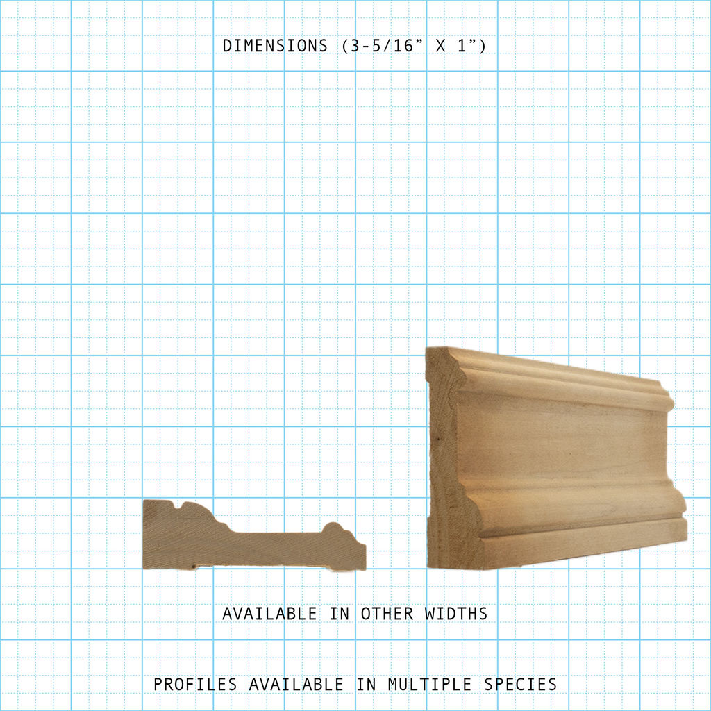 Casing wood molding profile diagram, 3-5/16" x 1" dimensions.
