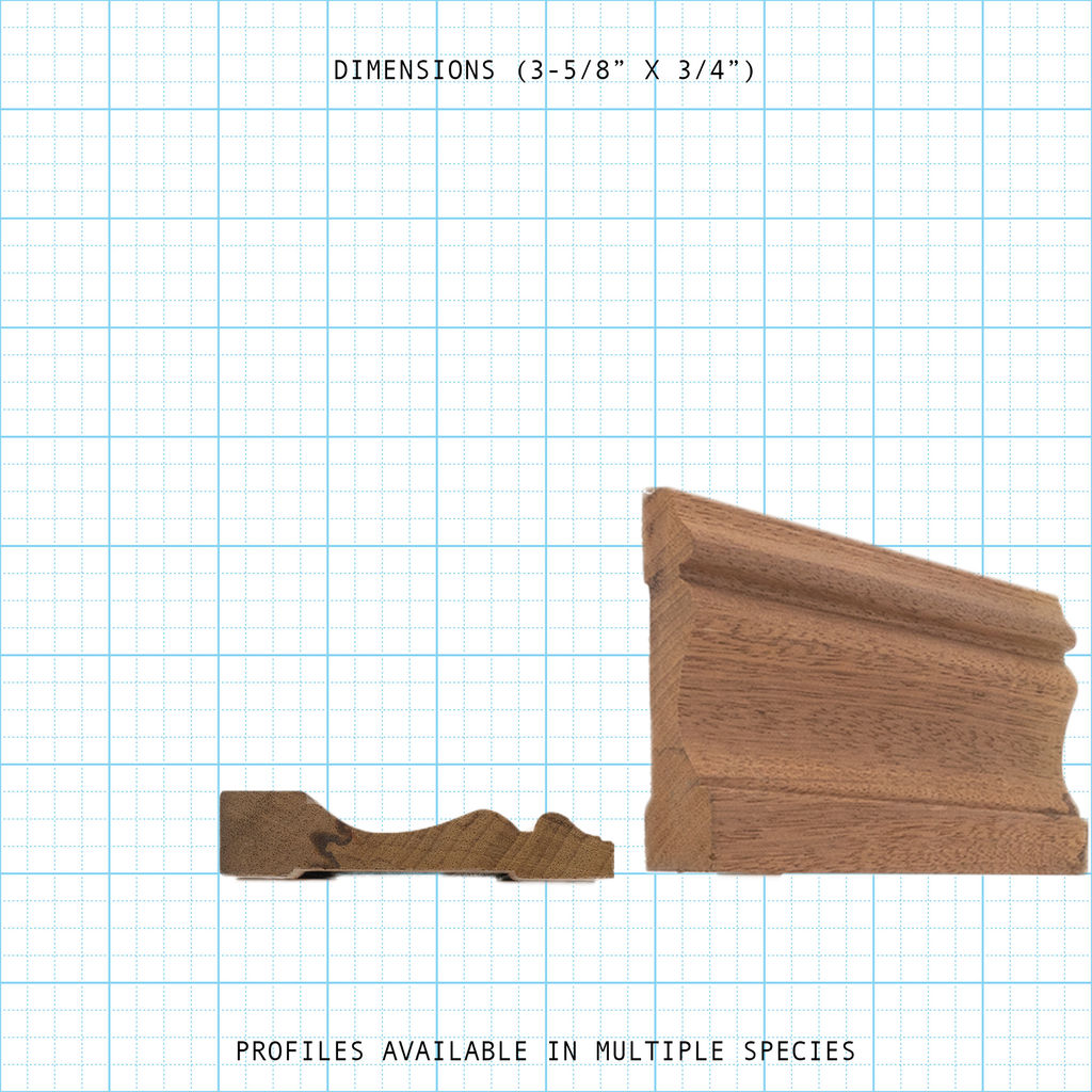 Casing wood molding profile diagram, 3-5/8" x 3/4" dimensions.
