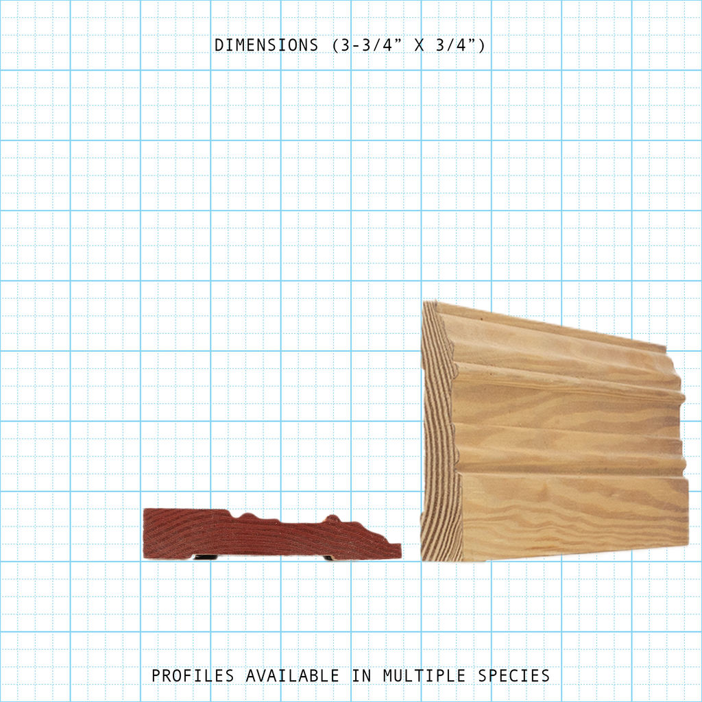 Casing wood molding profile diagram, 3-3/4" x 3/4" dimensions.