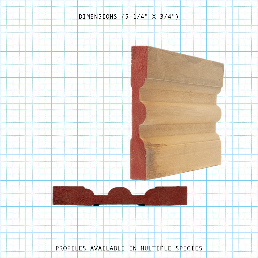 Casing wood molding profile diagram, 5-1/4" x 3/4" dimensions.