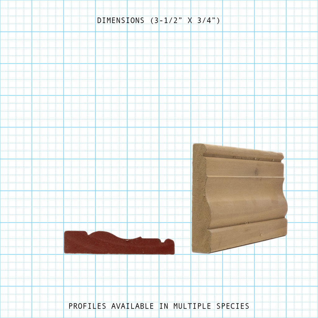 Casing wood molding profile diagram, 3-1/2" x 3/4" dimensions.