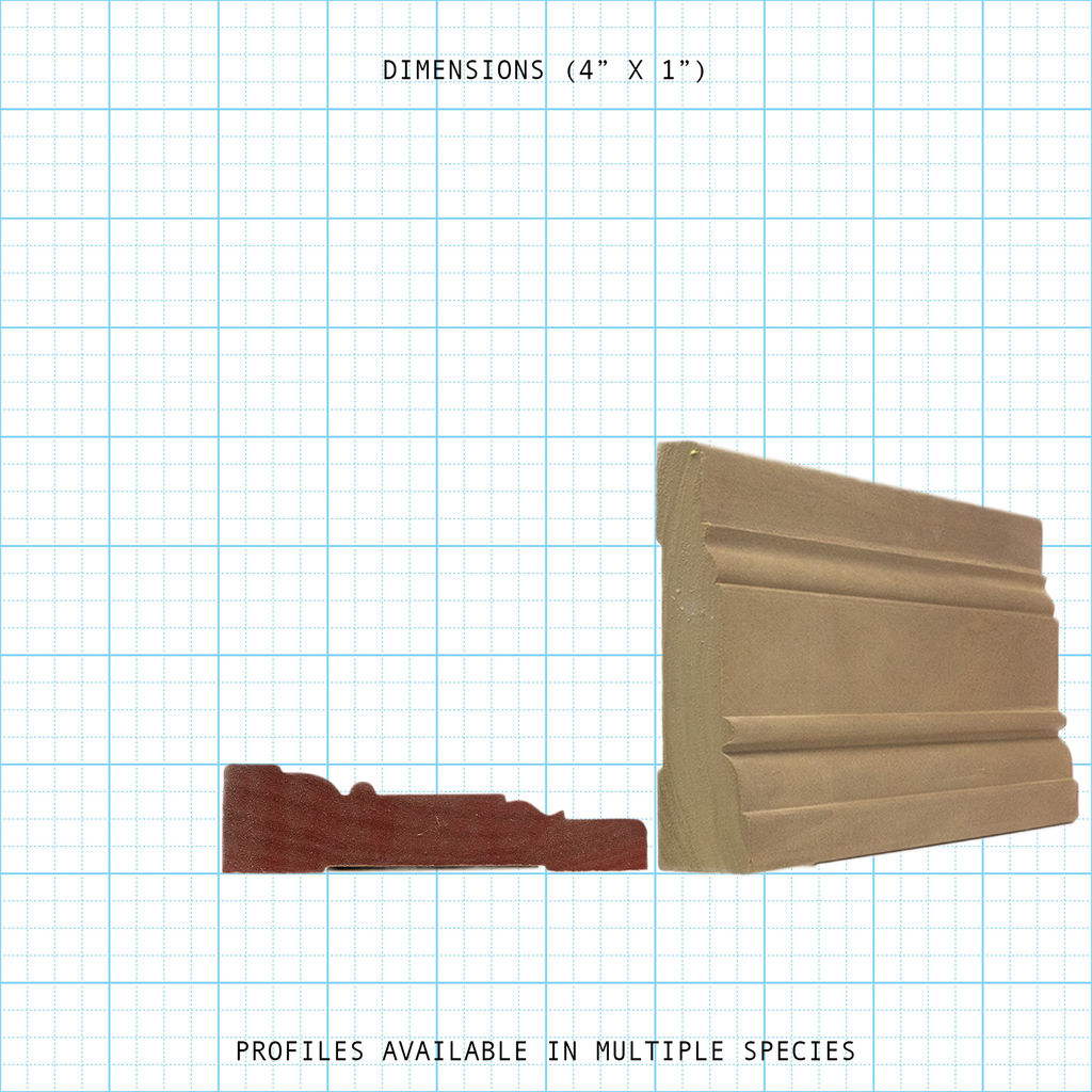 Casing wood molding profile diagram, 4" x 1" dimensions.