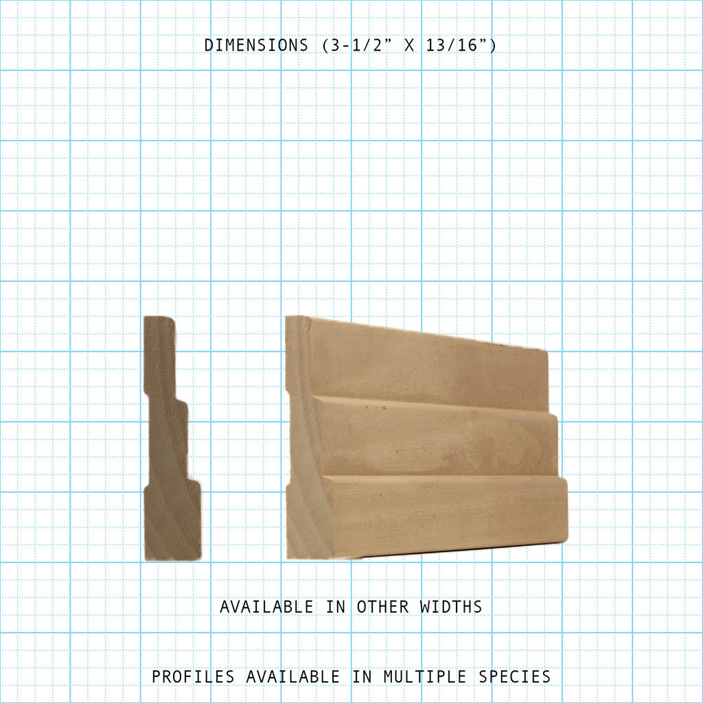 Casing wood molding profile diagram, 3-1/2" x 13/16" dimensions.