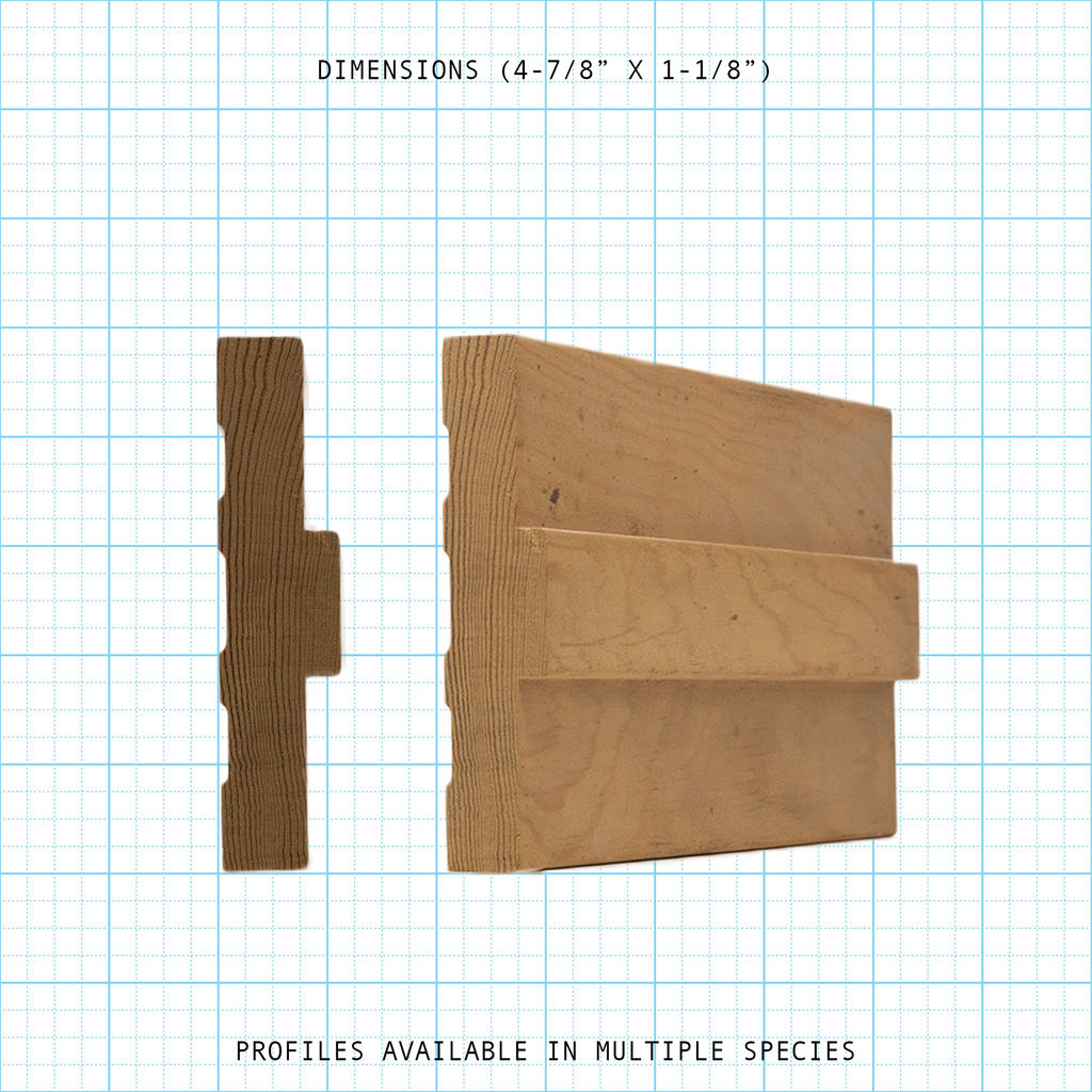 Casing wood molding profile diagram, 4-7/8" x 1-1/8" dimensions.