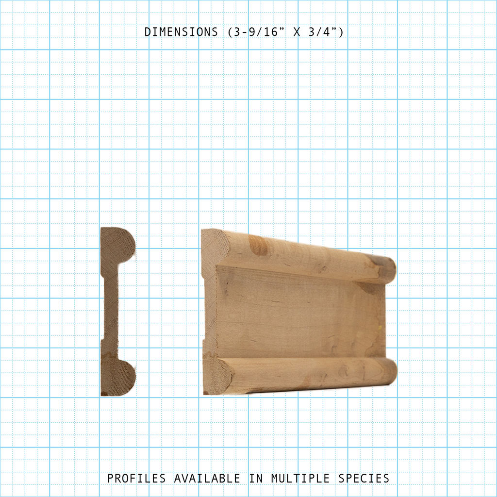 Casing wood molding profile diagram, 3-9/16" x 3/4" dimensions.