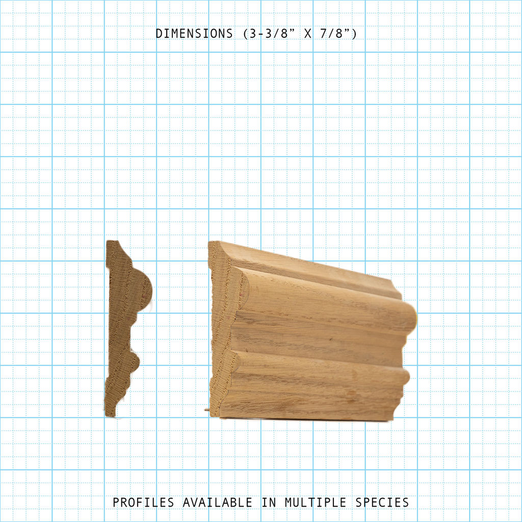 Casing wood molding profile diagram, 3-3/8" x 7/8" dimensions.